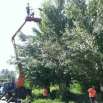 Підвіс оптоволокна за допомогою автовишки і зачистка траси від гілляк